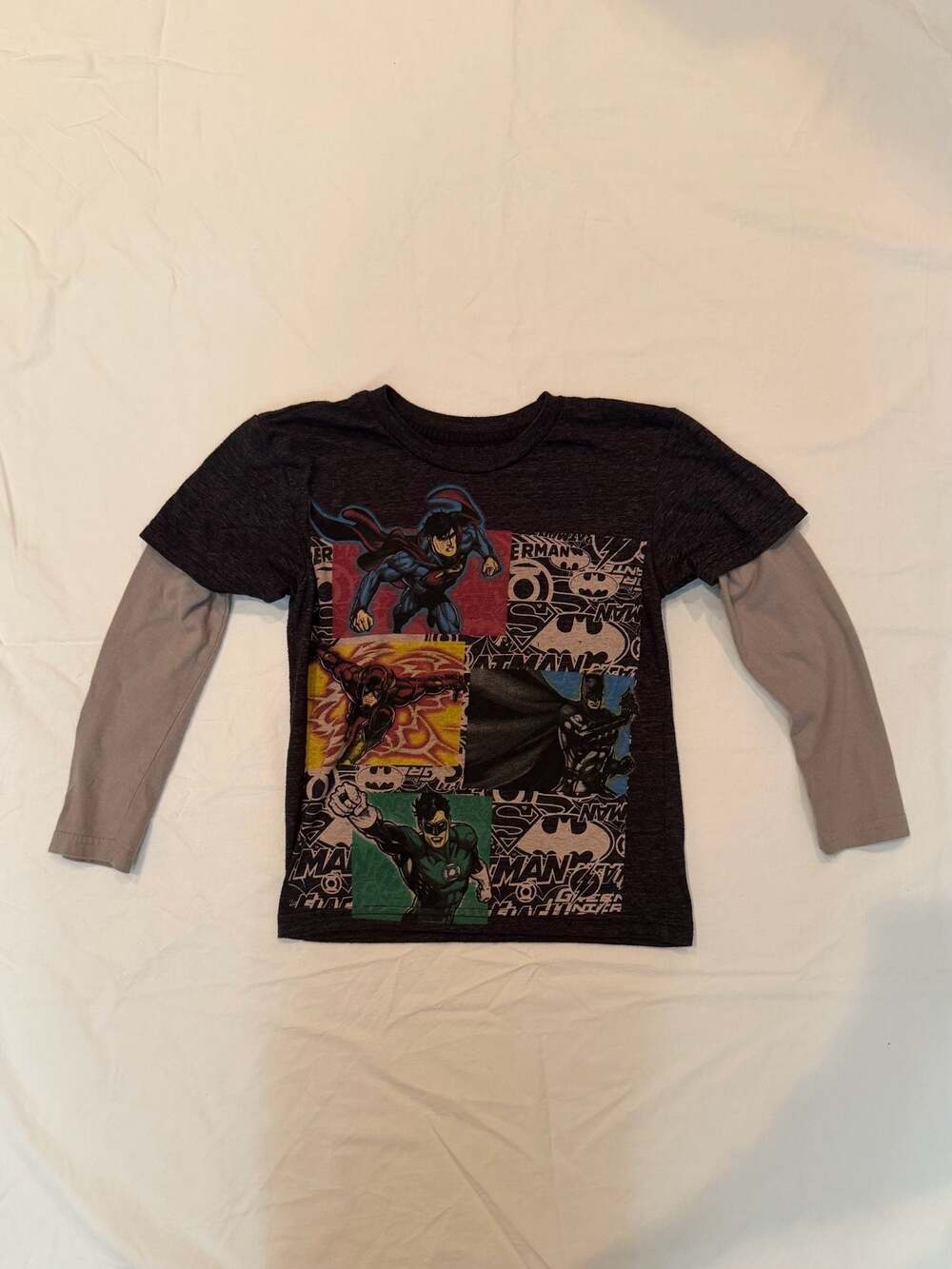 DC Comics Justice League Boys Long Sleeve Layered Graphic T-Shirt Size 6